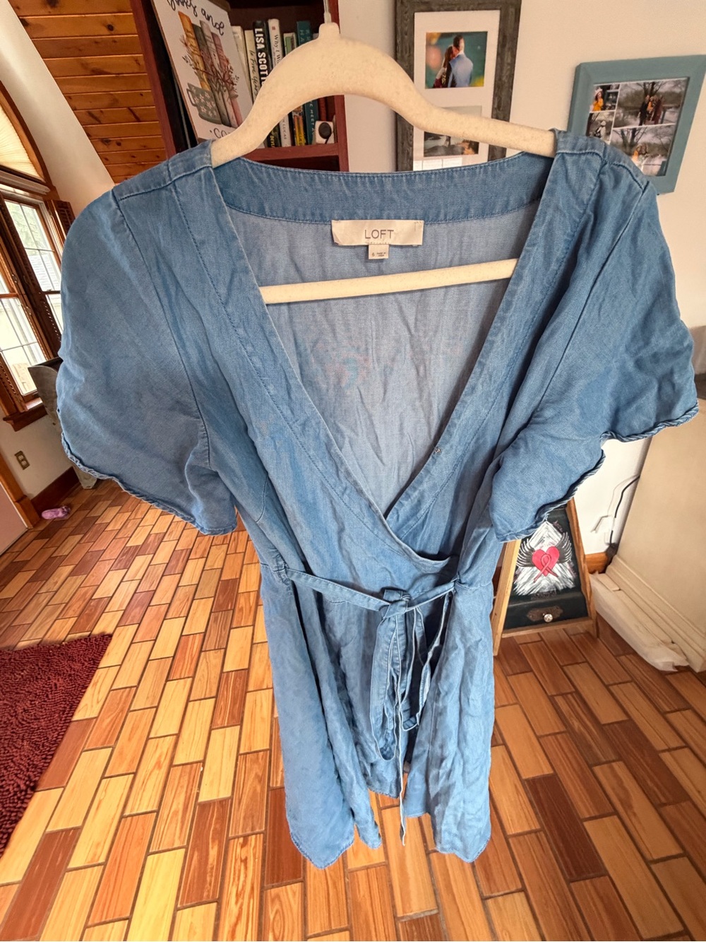 LOFT Blue Wrap Midi Dress with Tie Waist